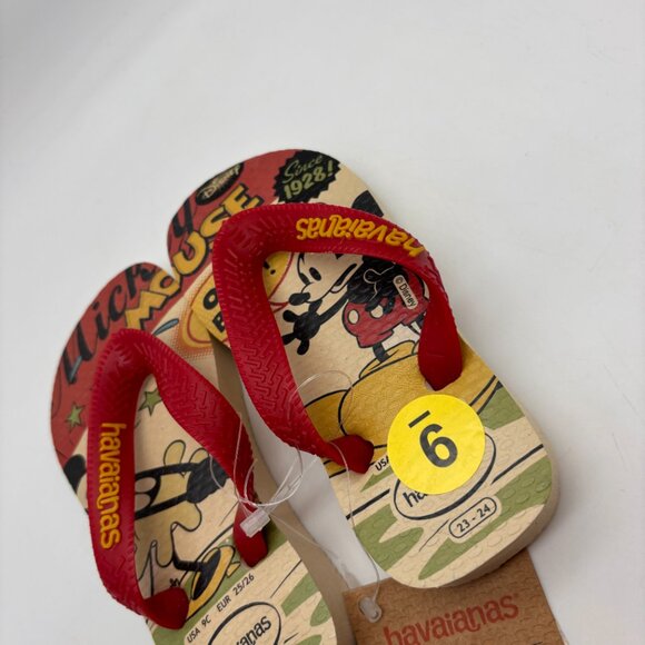 Havaianas Disney Retro Mickey Mouse Print Toddler Flip Flops Beige/Red Size 9C - Picture 4 of 10